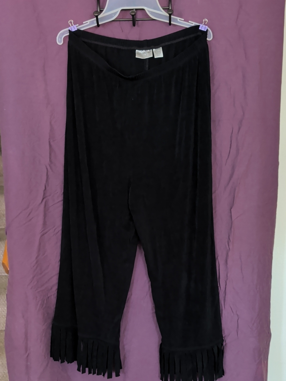 Black Wide-Leg Fringe Hem Capris - Soft Pull-On Style